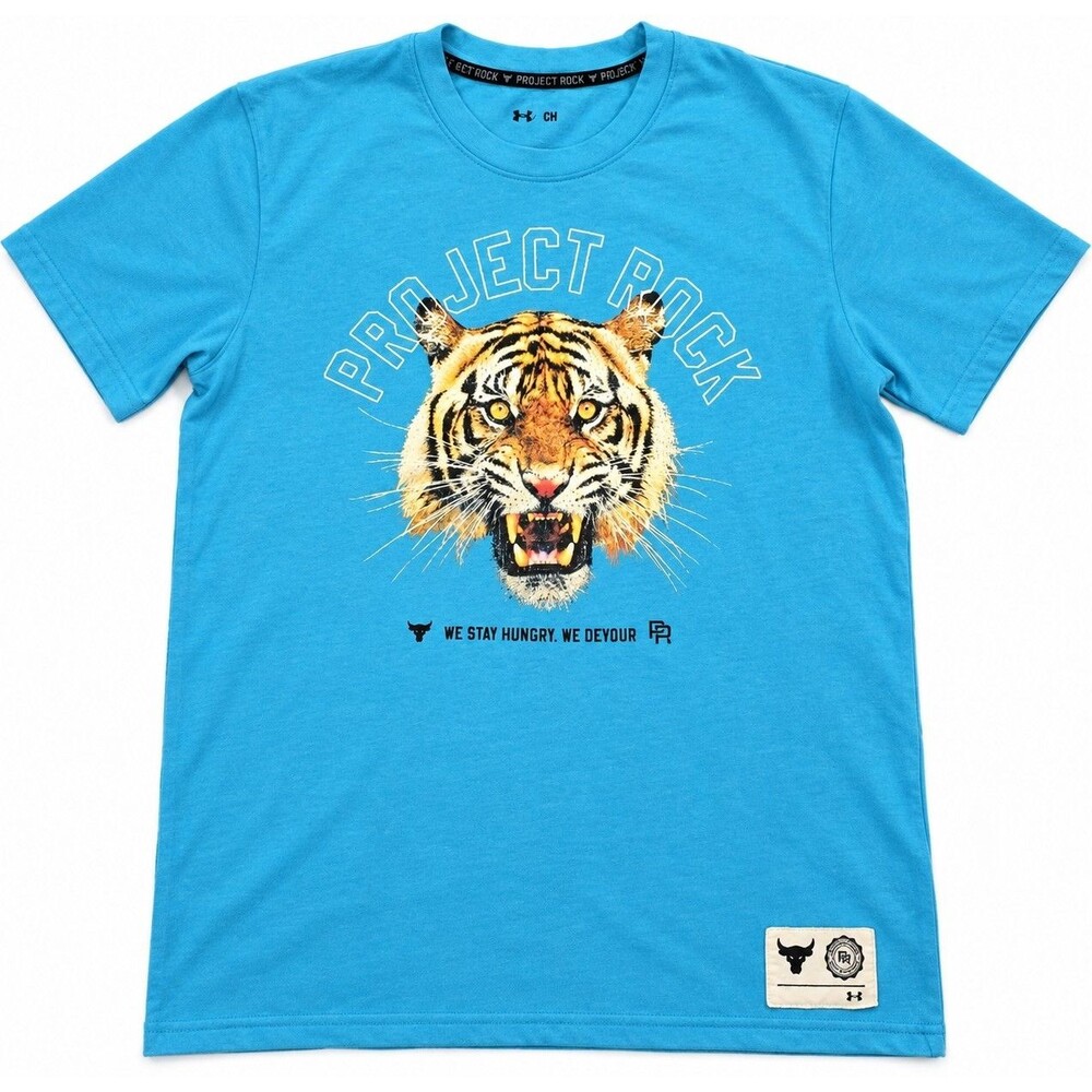 Mens Under Armour Project Rock Champion Heavyweight T Shirt Medium Tiger Blue